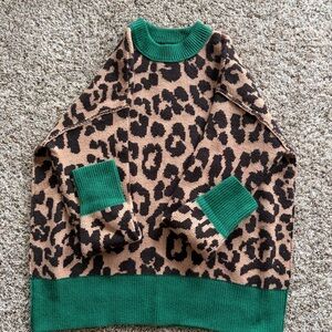 NWT. Aerie Green Trim Leopard Print Women’s Sweater
